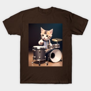 Drummer cat - Modern digital art T-Shirt